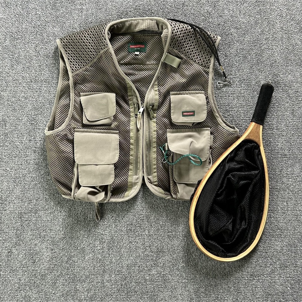 Redington Vest Mens‎ XL Green Mesh Fly Fishing Multi Pocket Wading Landing Net
